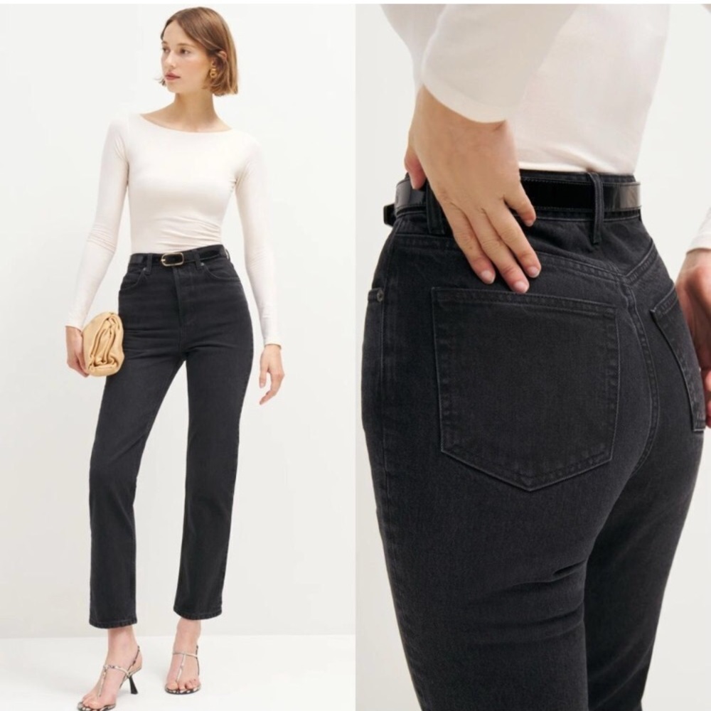 Reformation Cynthia High Rise straight Jeans Seattle Wash Black